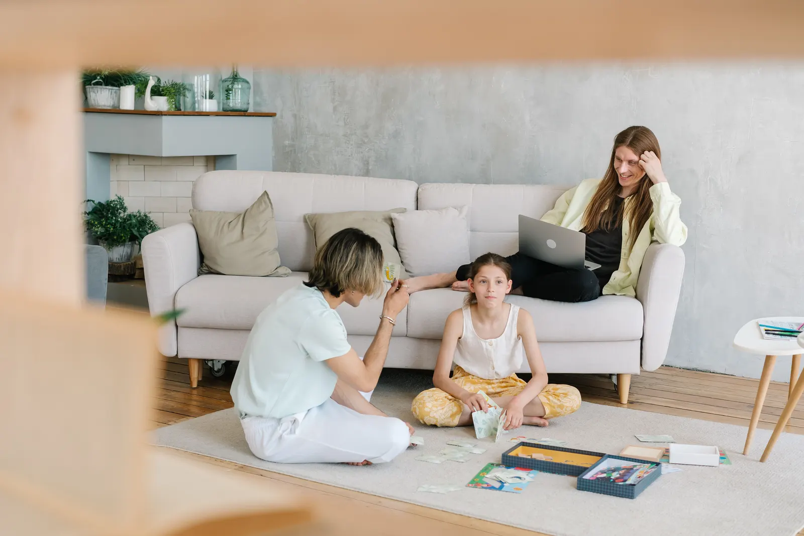 Family enjoying clean comfortable air in a bright living room