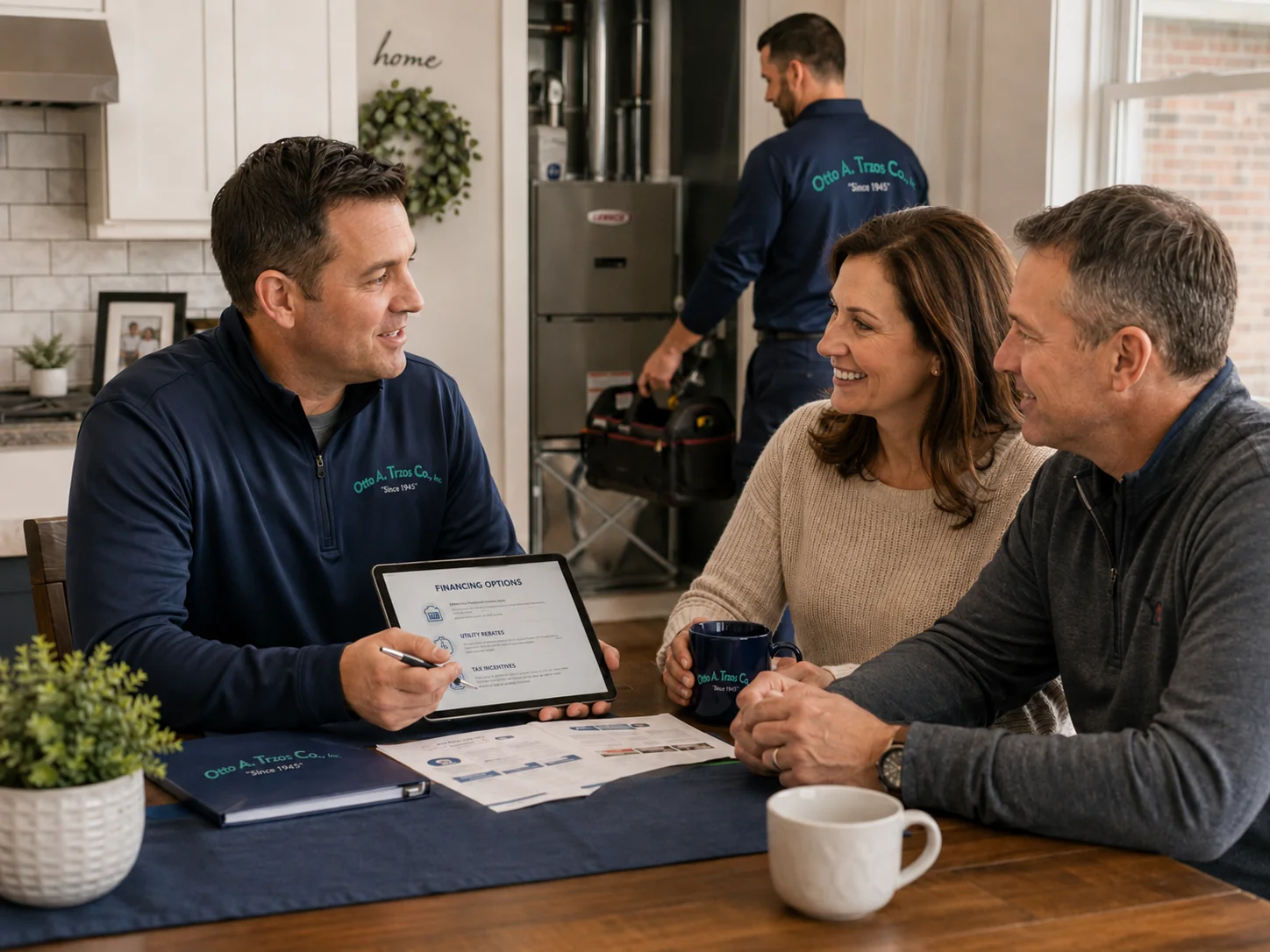 Otto A. Trzos comfort advisor reviewing HVAC replacement financing, rebates and tax incentives with homeowners